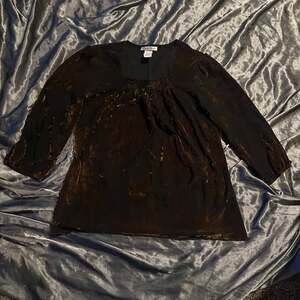 Vintage Carol Rose Brown and Black Velvet V-Neck Tunic Blouse